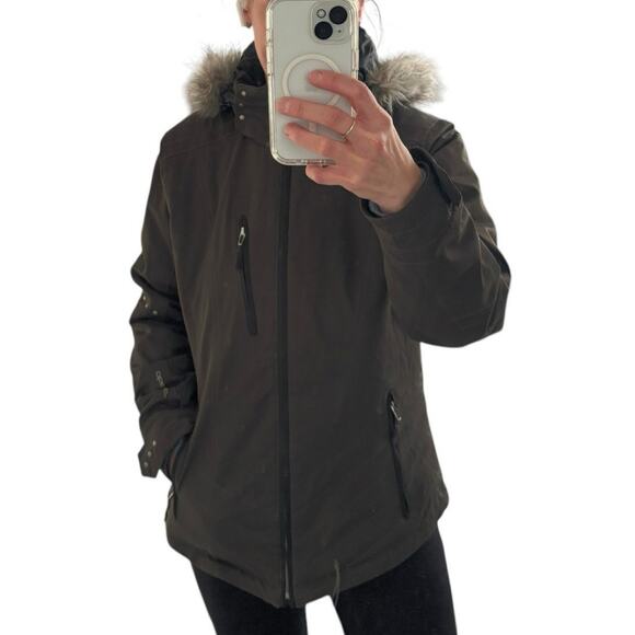 OBERMEYER SKIING JACKET HOODED WATER RESISTANT SNOWBOARDING BROWN WOMEN SIZE 10 - Picture 3 of 15